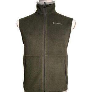 Columbia Fleece Vest Sportswear Outdoor Men Large Green Full Zip Pockets Relaxed